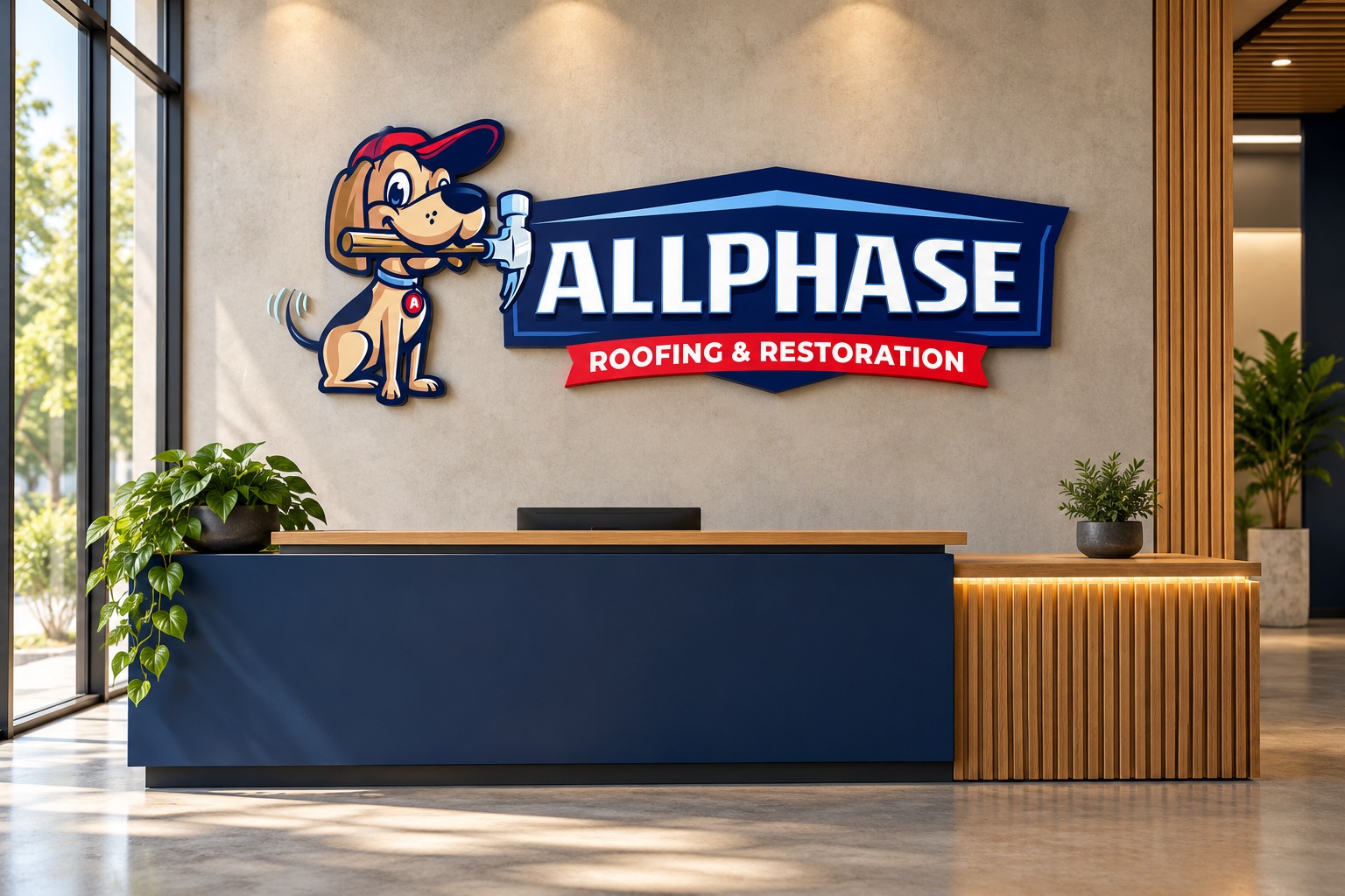 AllPhase Restoration conceptual reception signage mockup.