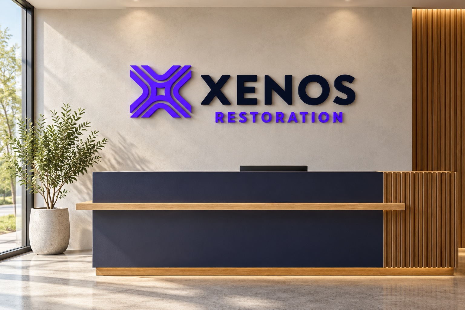 Xenos Restoration reception signage concept.