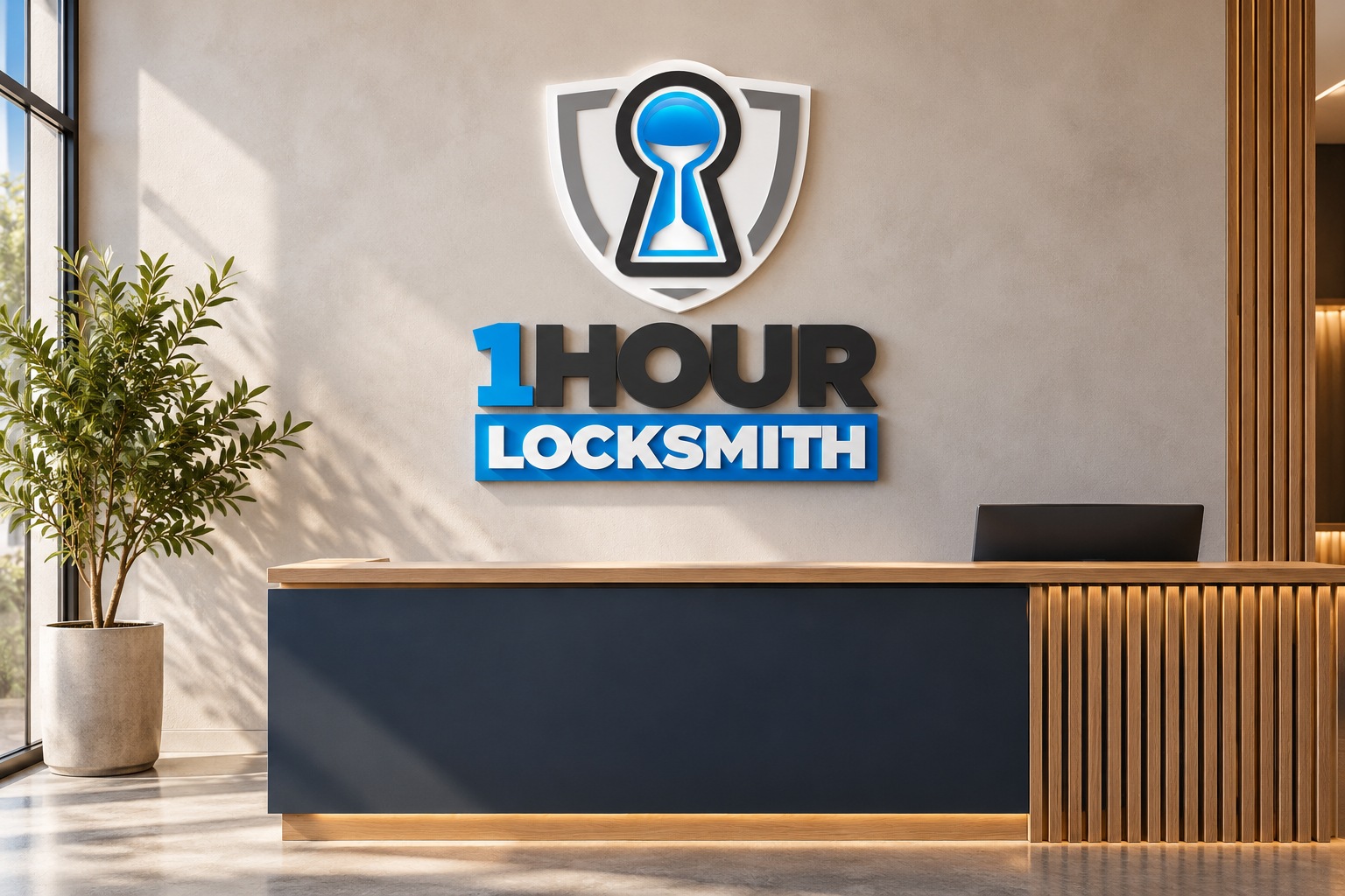 1 Hr Locksmith reception signage concept.