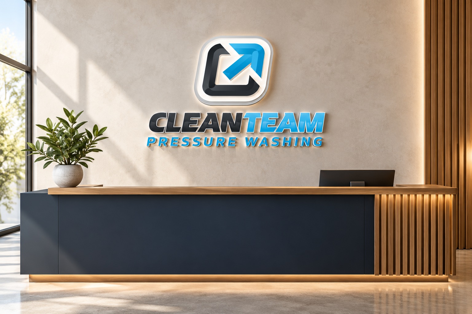 Clean Team (MIke) reception signage concept.