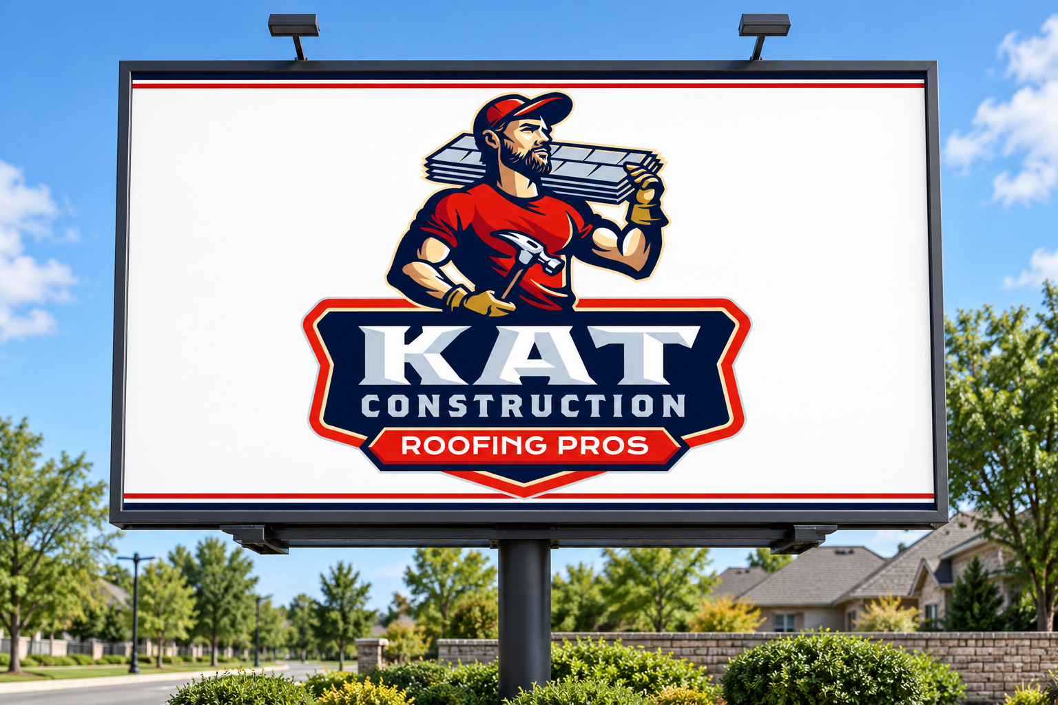 KAT Construction & Roofing Pros outdoor billboard brand mockup