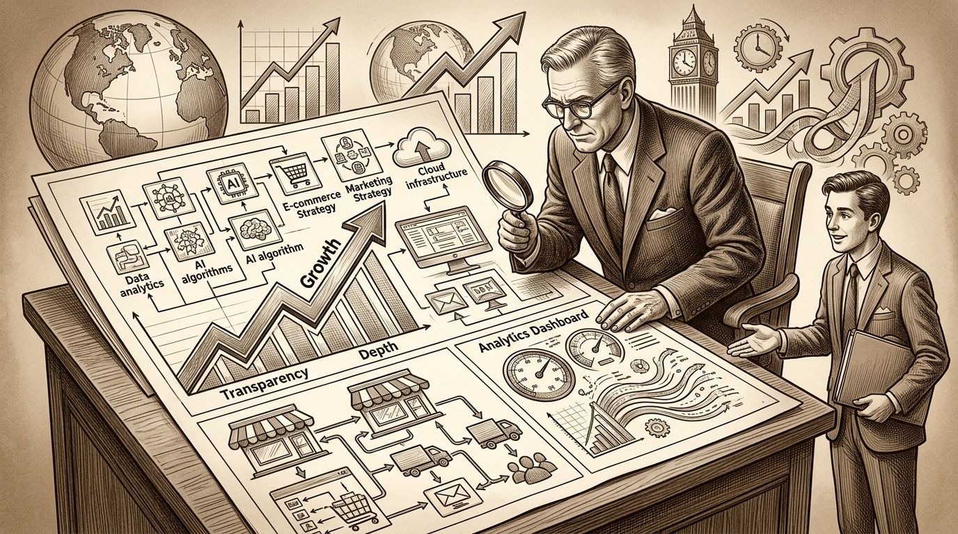 Un ejecutivo veterano y un joven analizando estrategias de marketing digital y crecimiento empresarial en un escritorio.