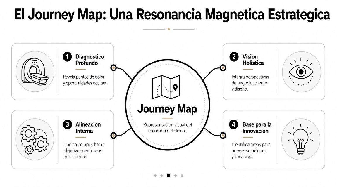 Diagrama explicativo sobre el Journey Map como una herramienta estratégica para analizar la experiencia del cliente.