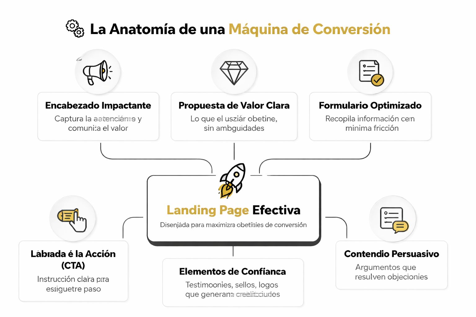 Infografía sobre la anatomía de una landing page efectiva para maximizar las tasas de conversión digital.