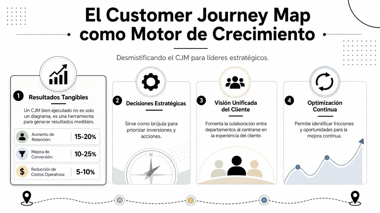 Infografía sobre el Customer Journey Map como herramienta estratégica para mejorar resultados y optimizar la experiencia del cliente.