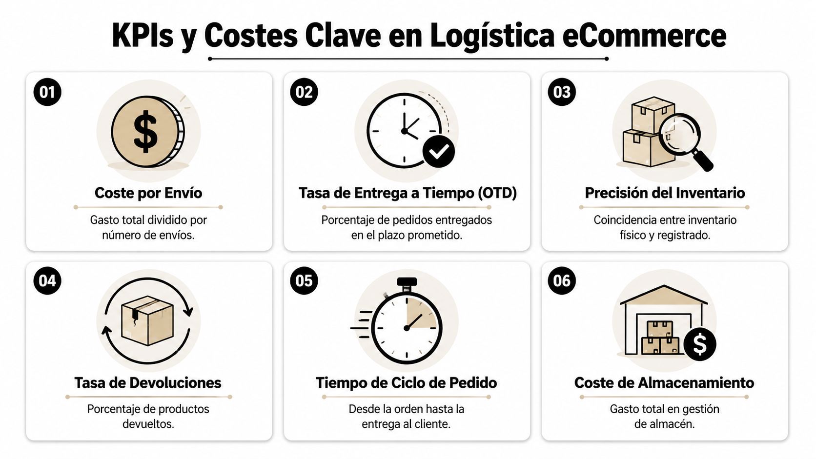 Infografía sobre KPIs y costes clave para gestionar la logística en negocios de comercio electrónico.