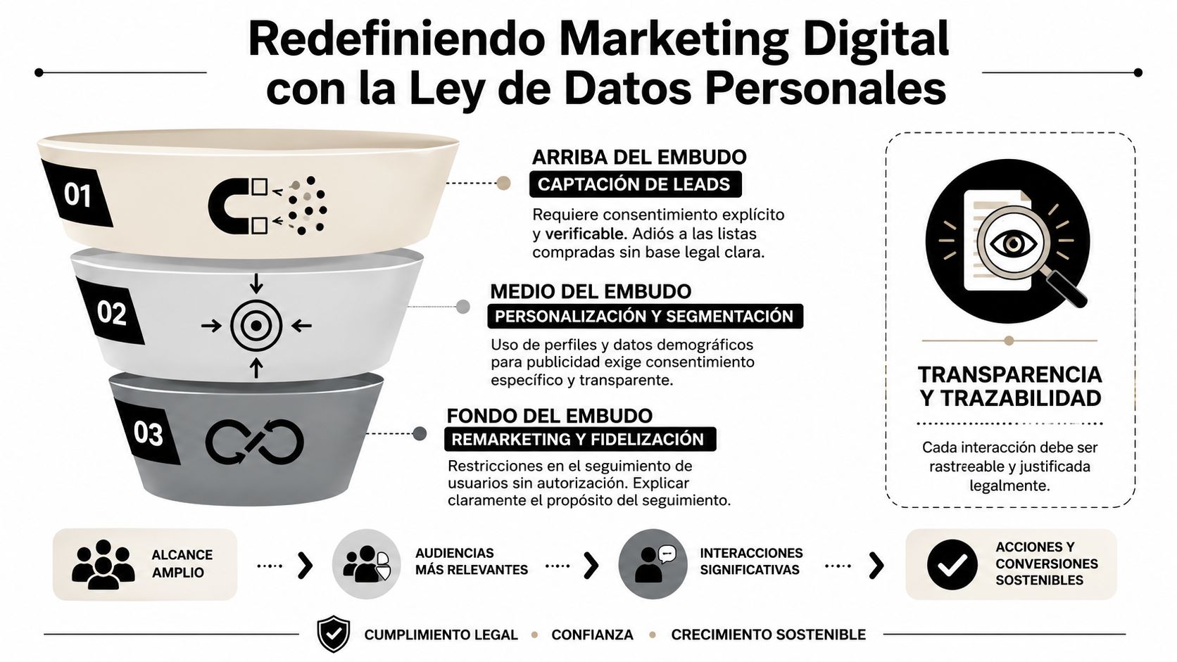 Infografía que explica cómo adaptar el marketing digital a la ley de protección de datos personales.