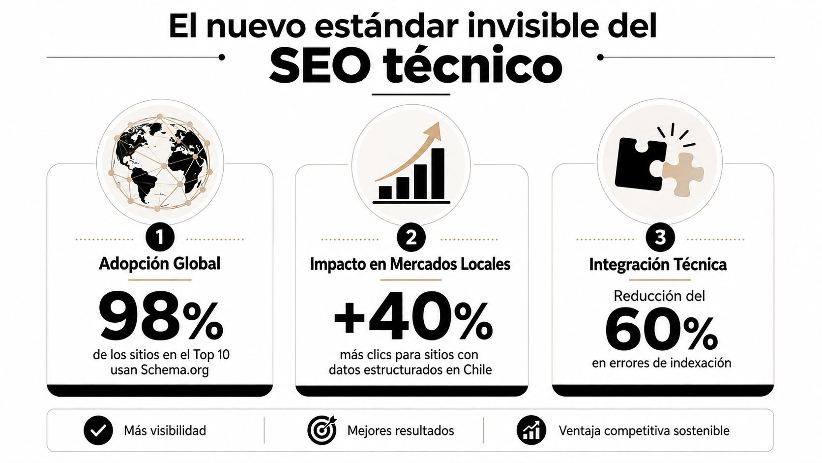 Infografía sobre los beneficios de implementar datos estructurados Schema.org para mejorar el SEO técnico de sitios web.