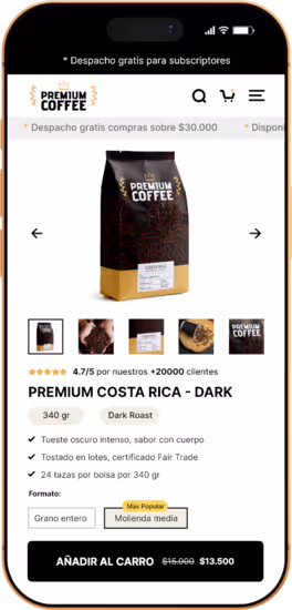 Vista móvil de e-commerce después de optimización CRO y UX por BigBuda, diseño enfocado en conversión con mejor jerarquía visual