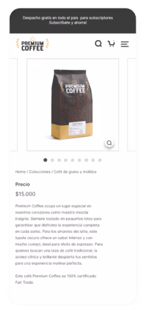 Vista móvil de e-commerce antes de la optimización CRO, interfaz sin jerarquía visual clara y baja orientación a conversión