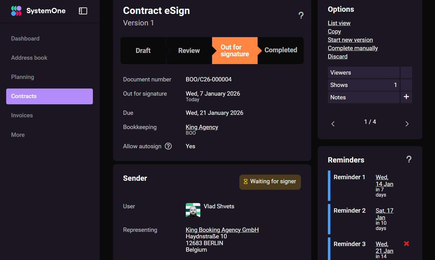 SystemOne eSign out for signature