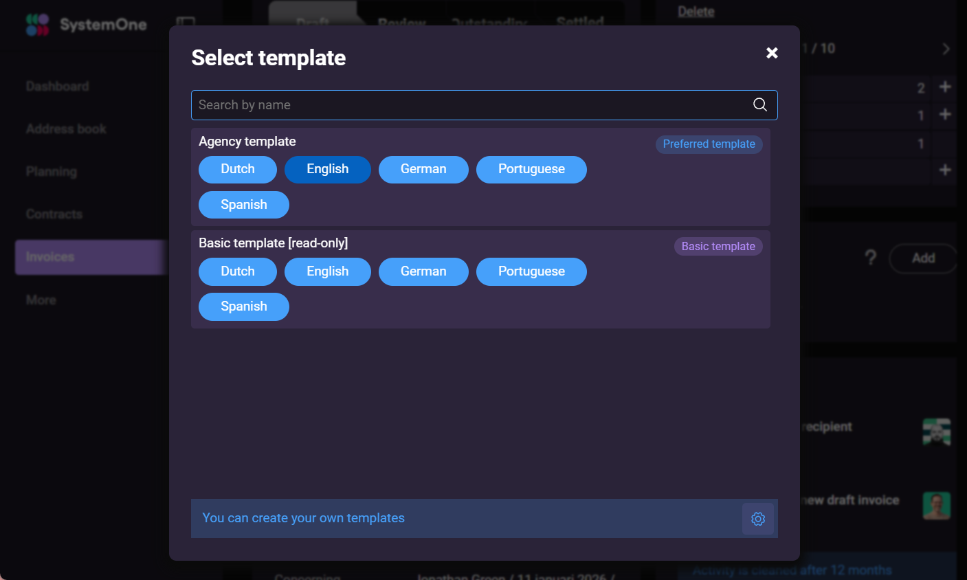 SystemOne invoice templates