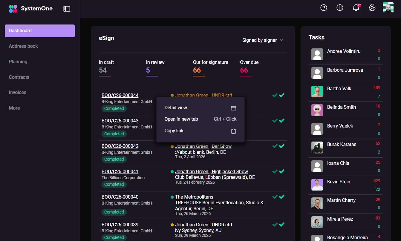 SystemOne right-click menu