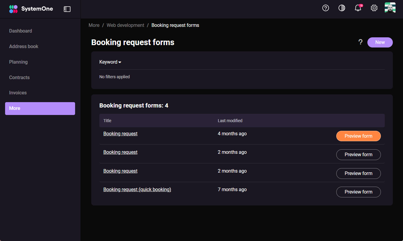 SystemOne booking form