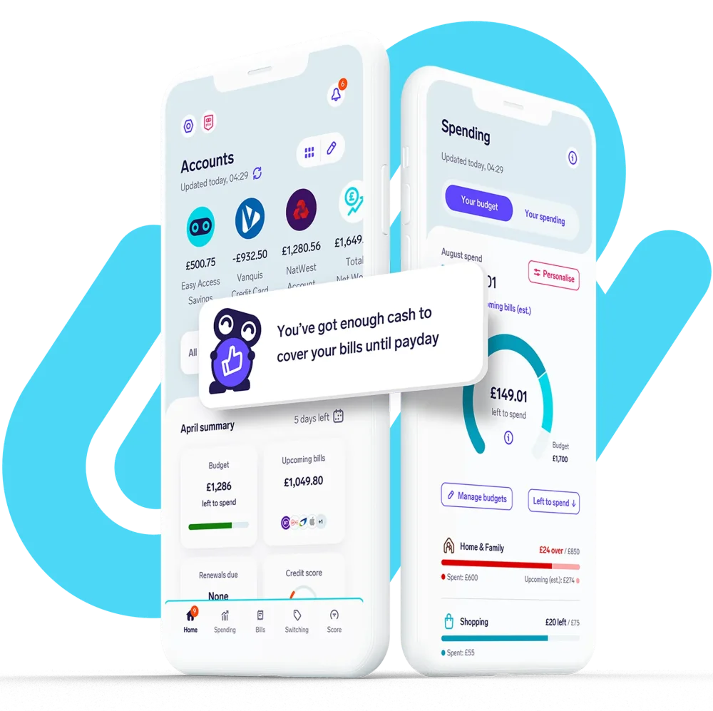 The Snoop app showing accounts, spending and budgets