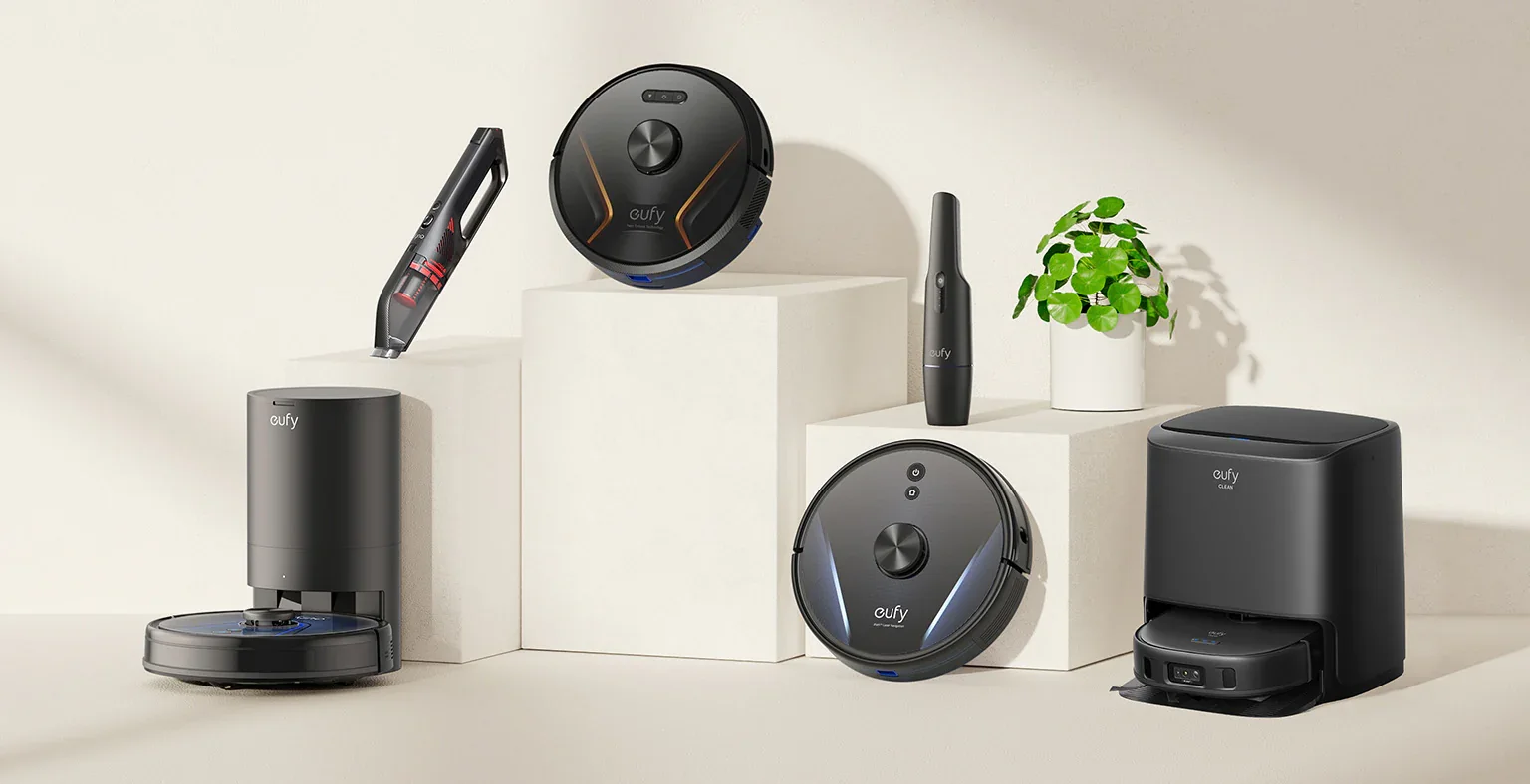 A family at home with a eufy robot vacuum