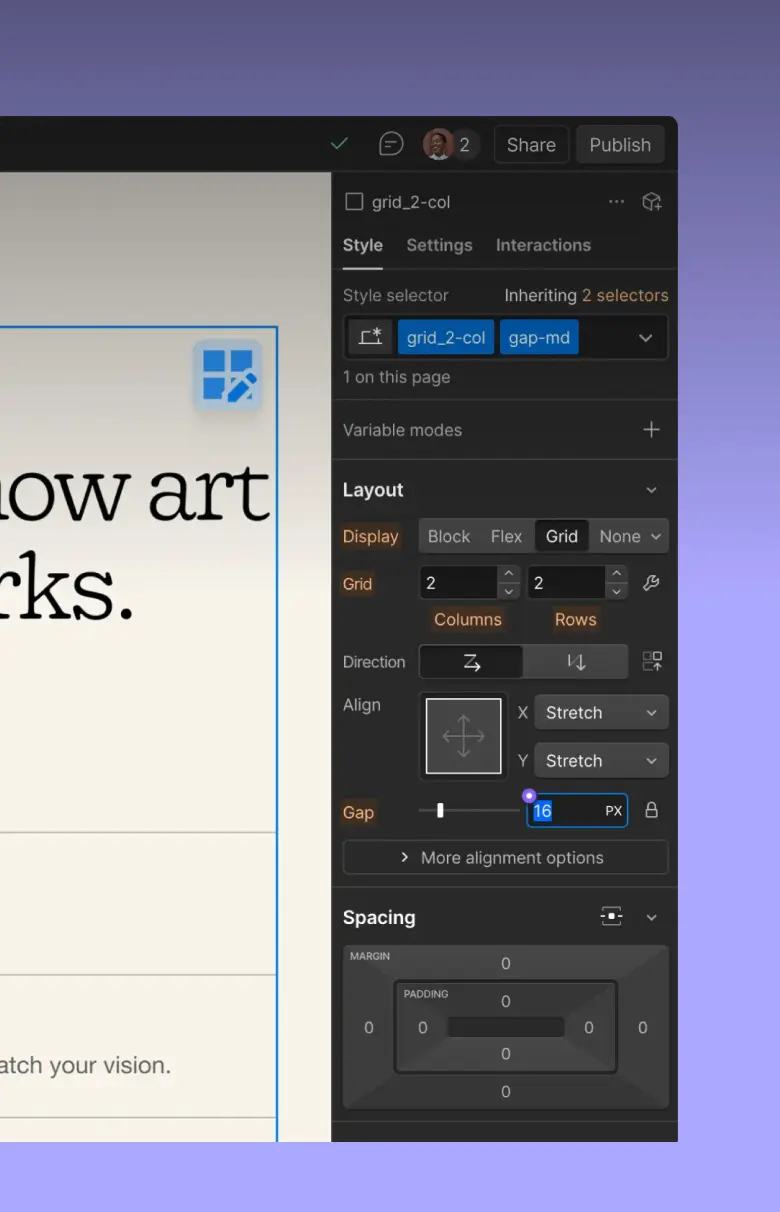 Webflow CMS editor interface for custom website builds.