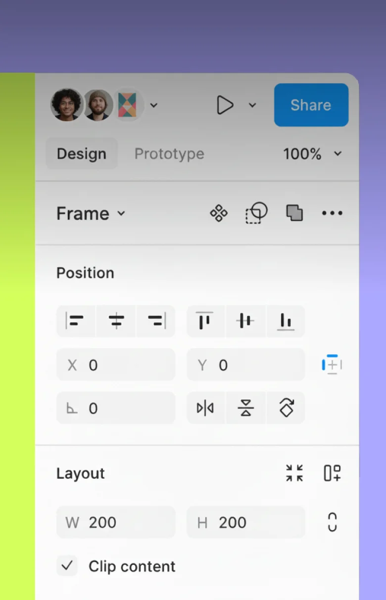 Modern UI/UX design interface in Figma showcasing layout tools and collaboration features for B2B startup websites.