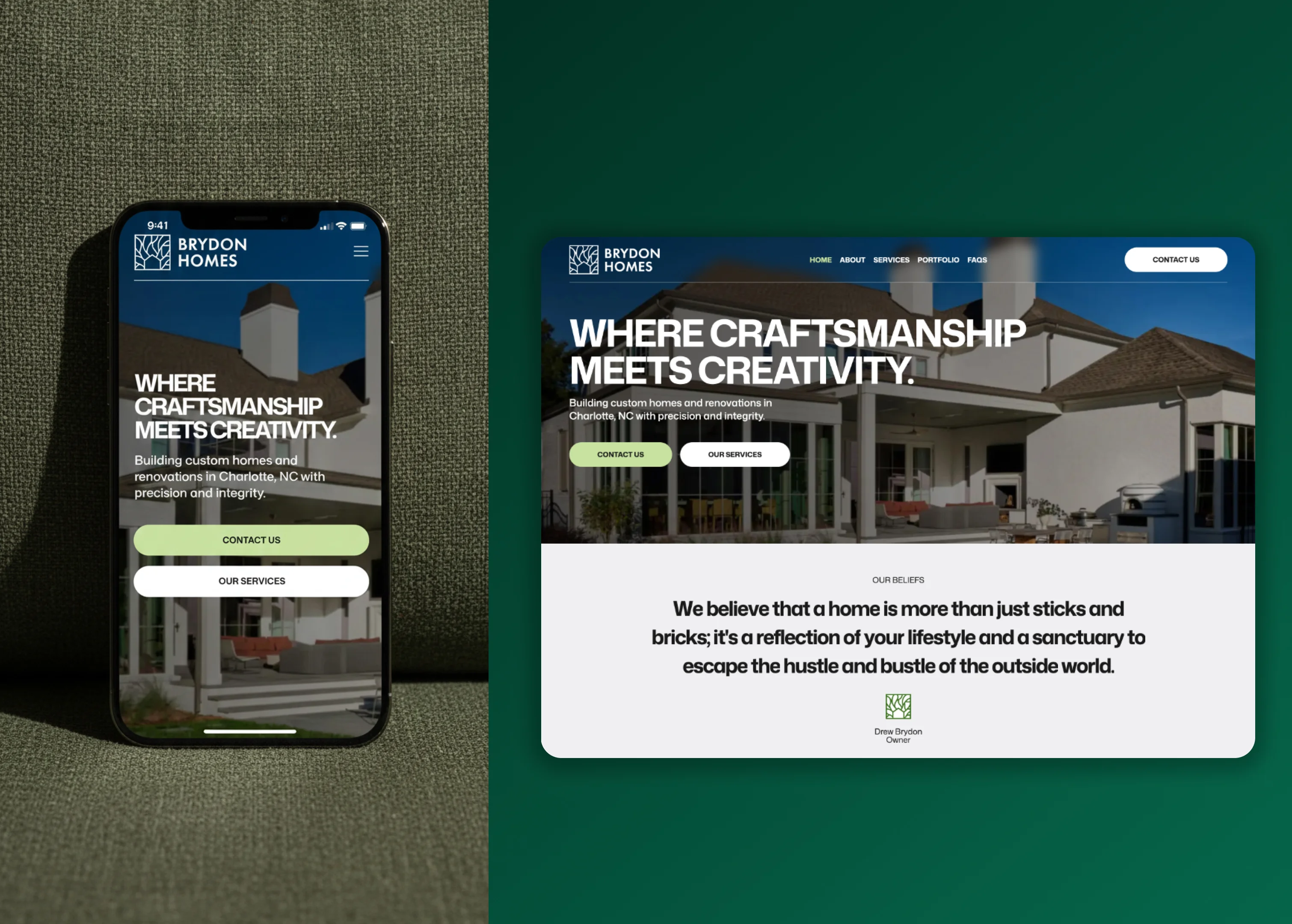 Brydon Homes custom Webflow website designed by Happiworks Charlotte NC
