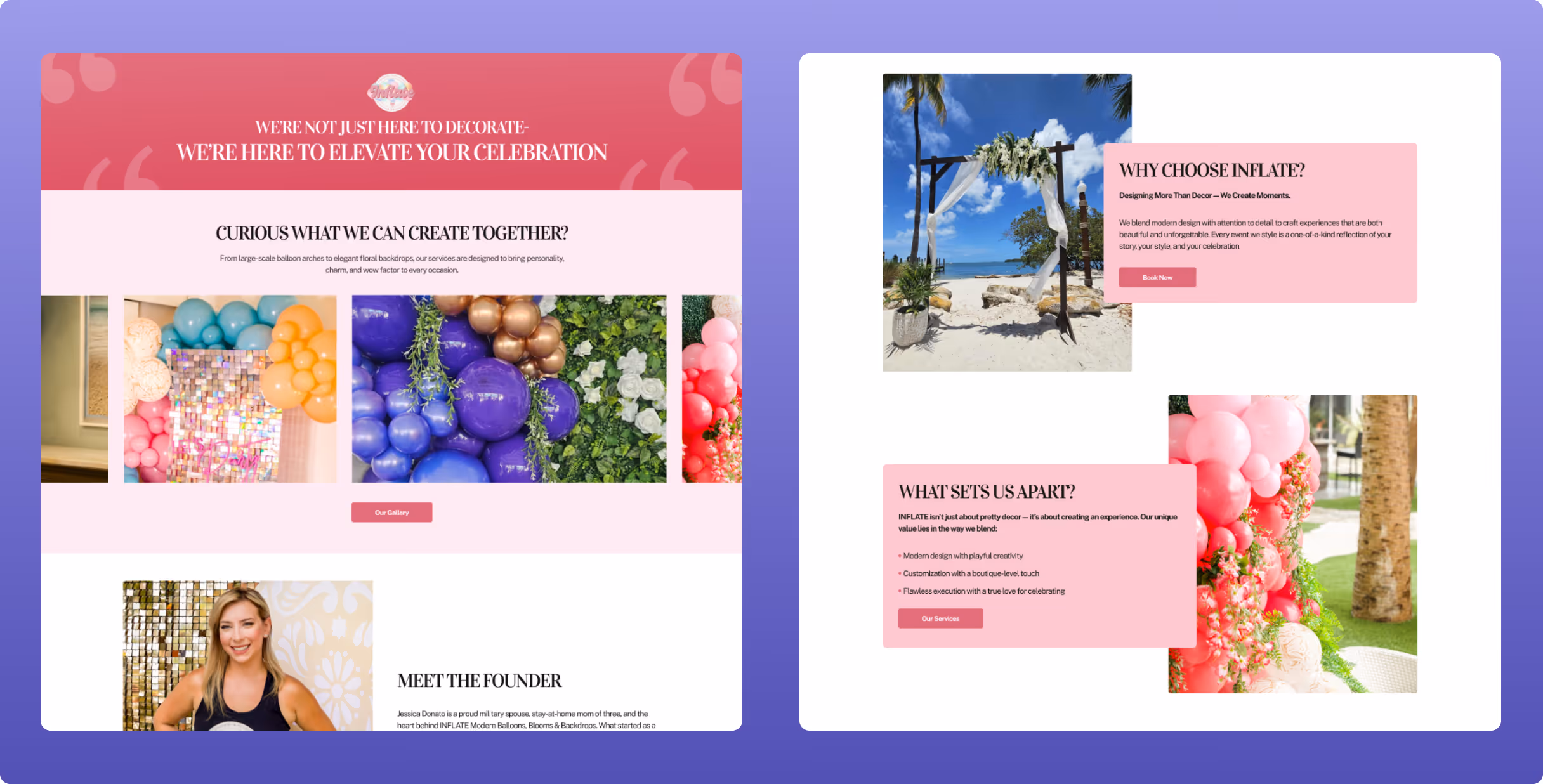 Website redesign for Inflate Balloons focused on improved navigation, updated visuals, and conversion-focused layout design.