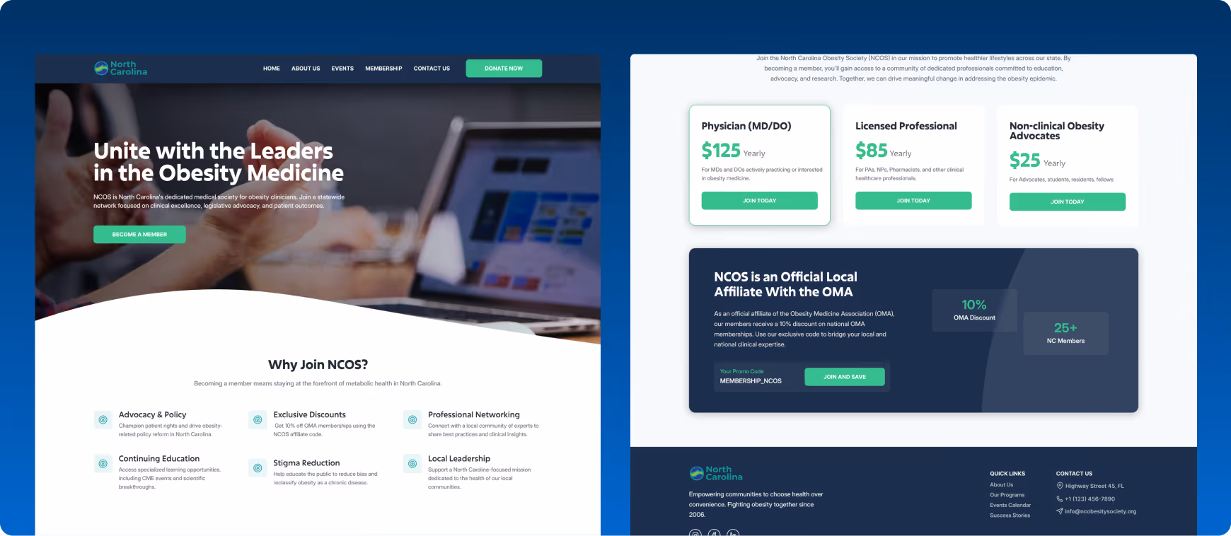 Website redesign for NCOS focused on improving user experience, accessibility, and engagement for clinicians and obesity advocates.