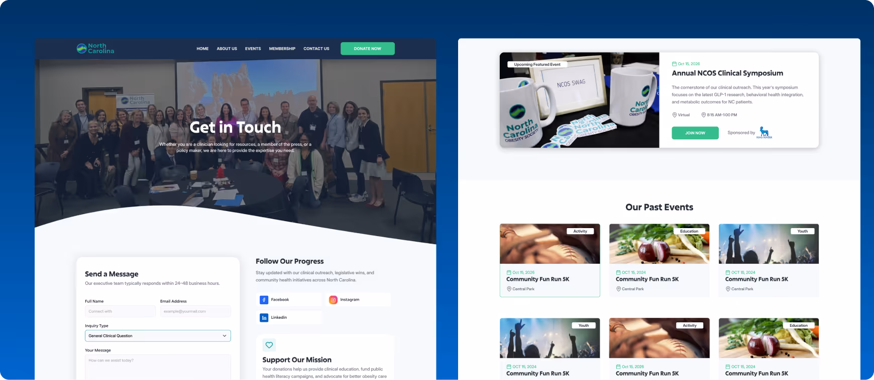 Responsive website design for the North Carolina Obesity Society highlighting events, education, and obesity medicine resources.