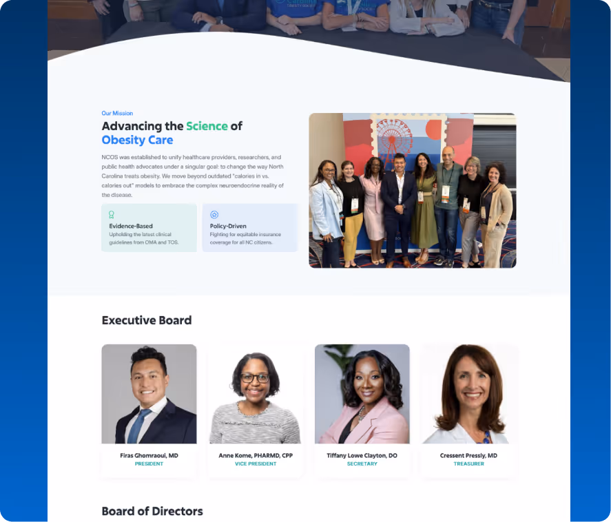 North Carolina Obesity Society website highlighting obesity advocacy, policy reform, and evidence-based healthcare education.