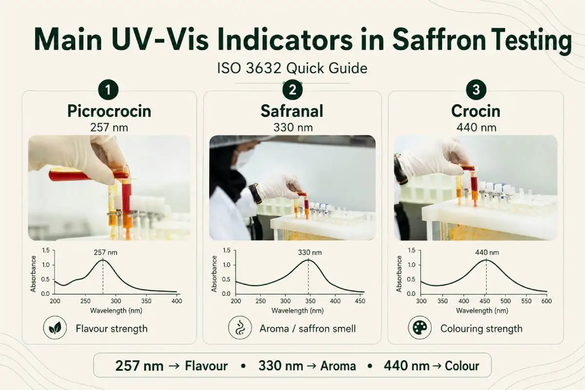 Main UV-Vis indicators in saffron testing 