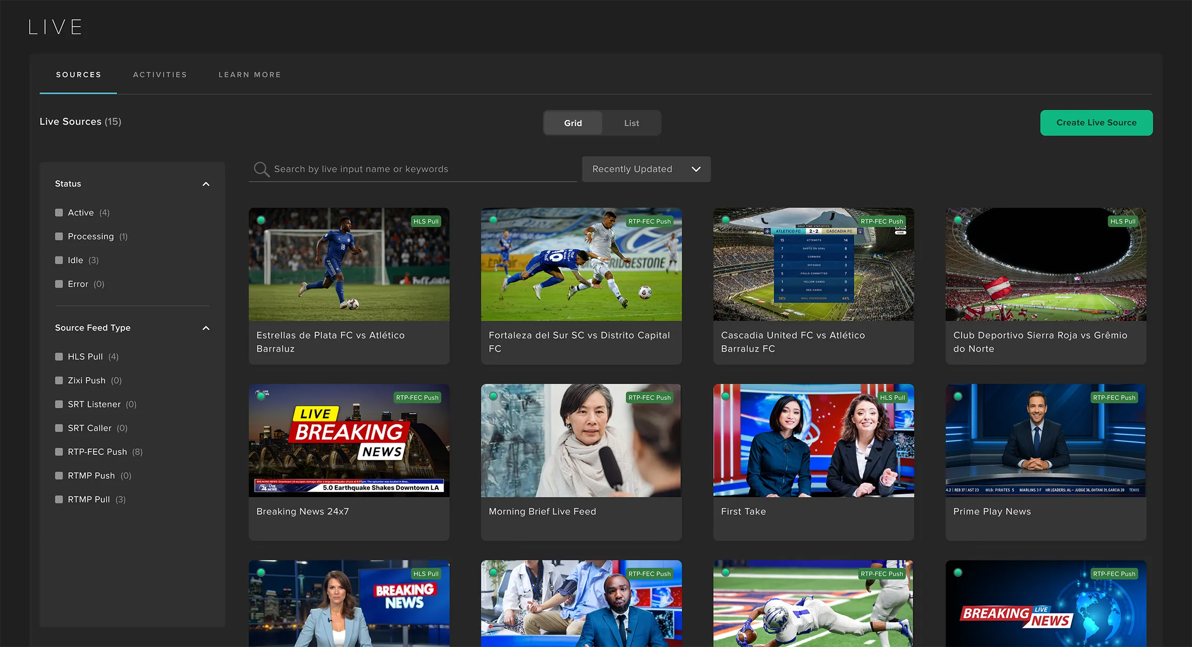 Image of the LIVE console with multiple live streams playing out on screen