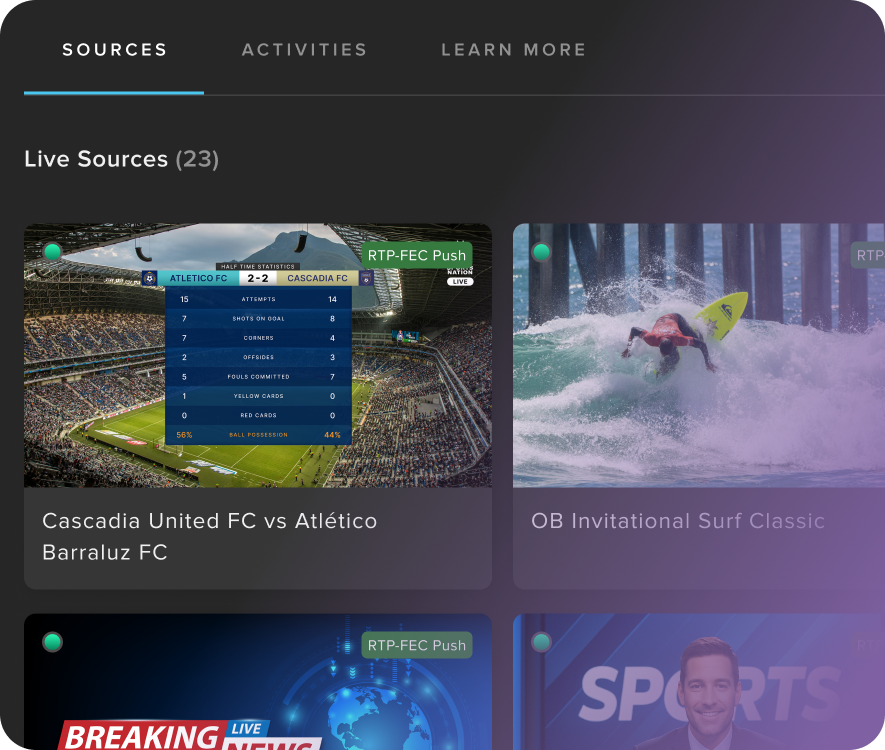 Grid of Live content in Frequency Studio