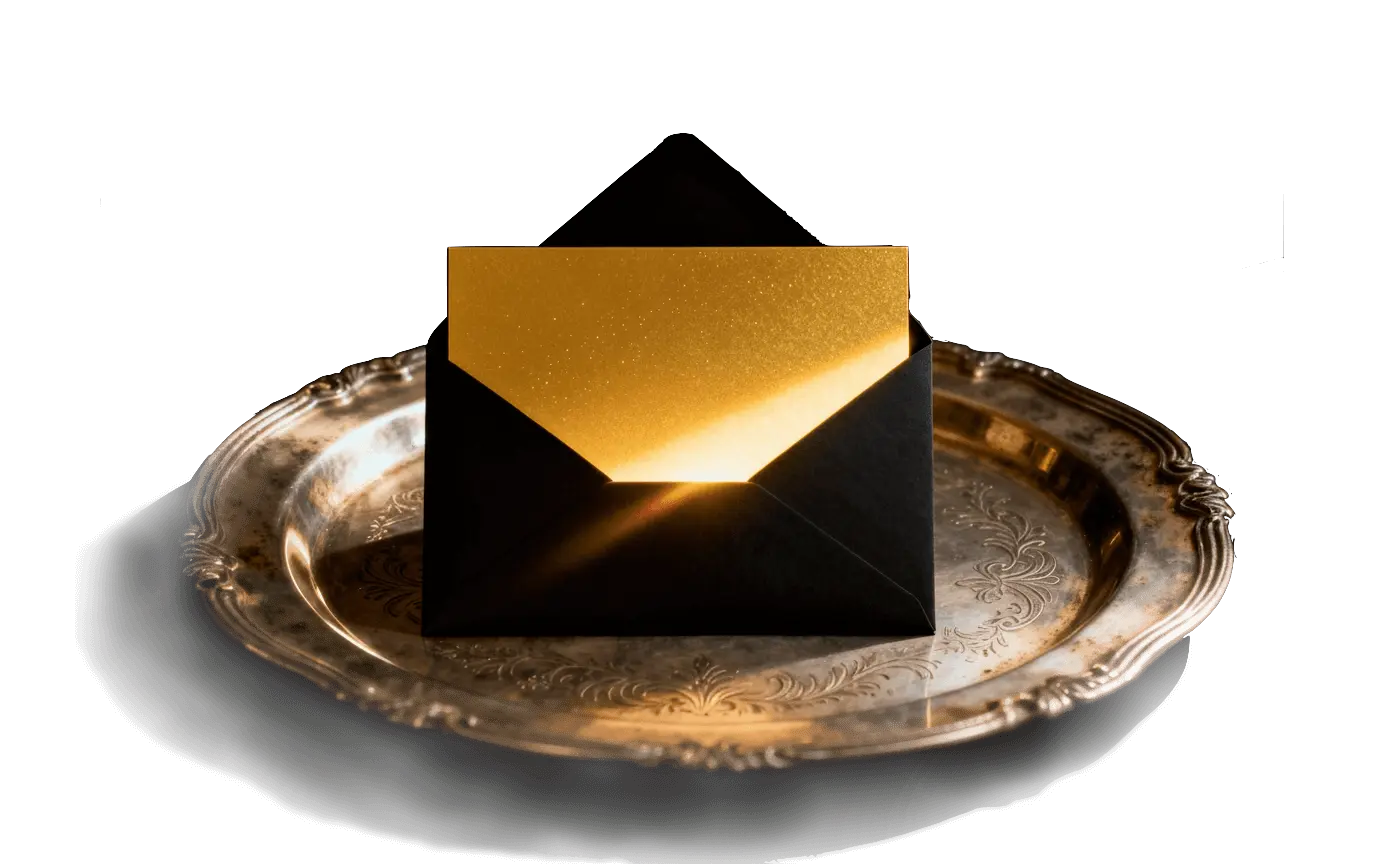 Black Friday offer on Pro annual plans in an envelope on a silver plater.