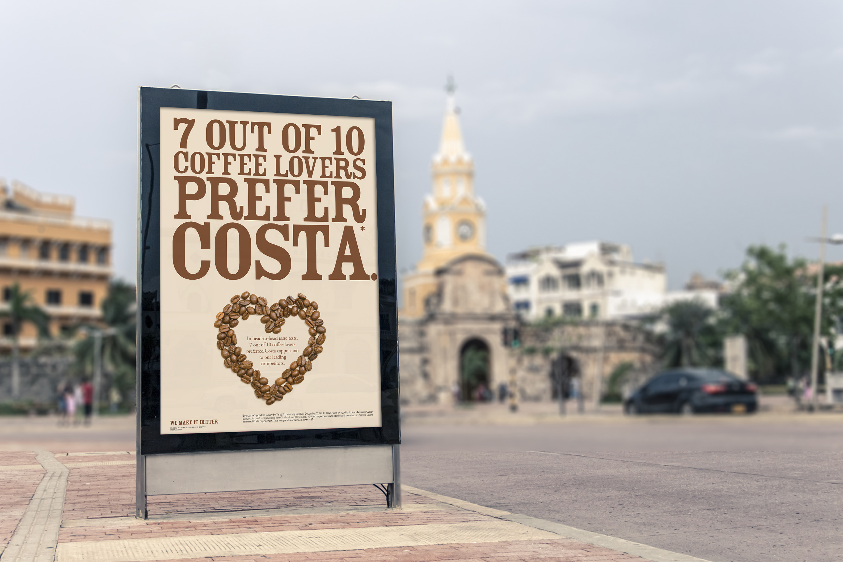 An outdoor advert for Costa Coffee.