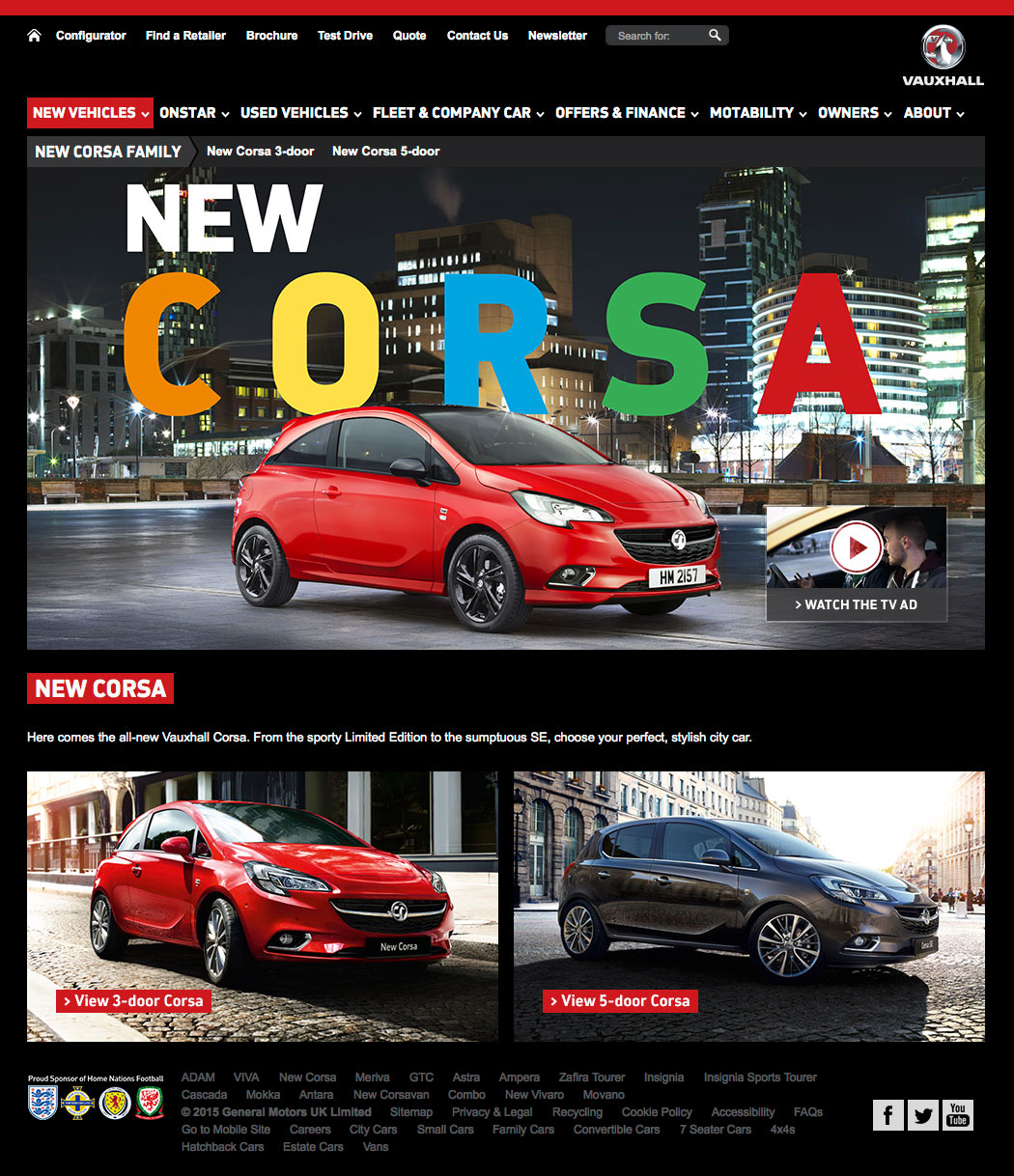 Vauxhall website homepage.