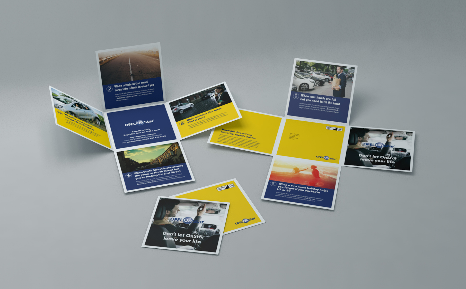 A visual of a direct marketing mailer for OnStar. 