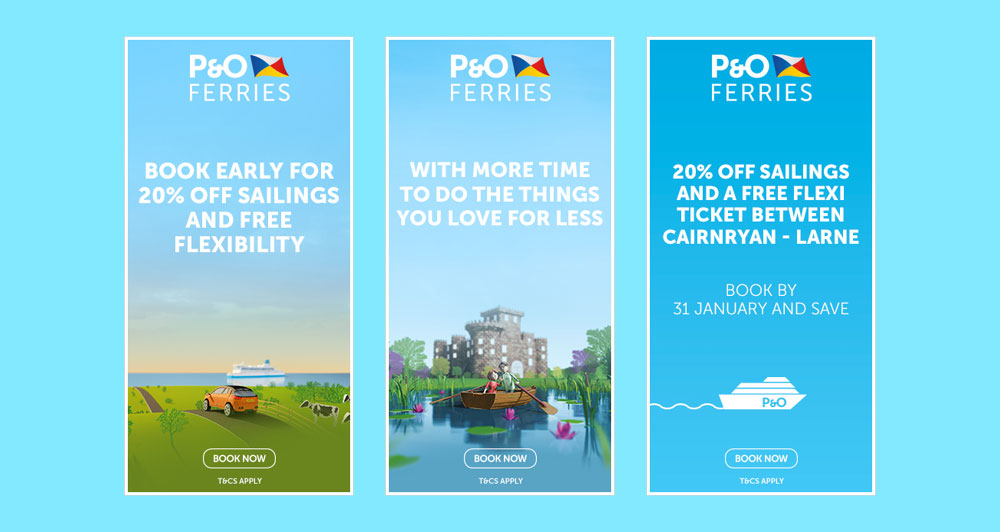 A visual of web banner adverts for P&O Ferries.