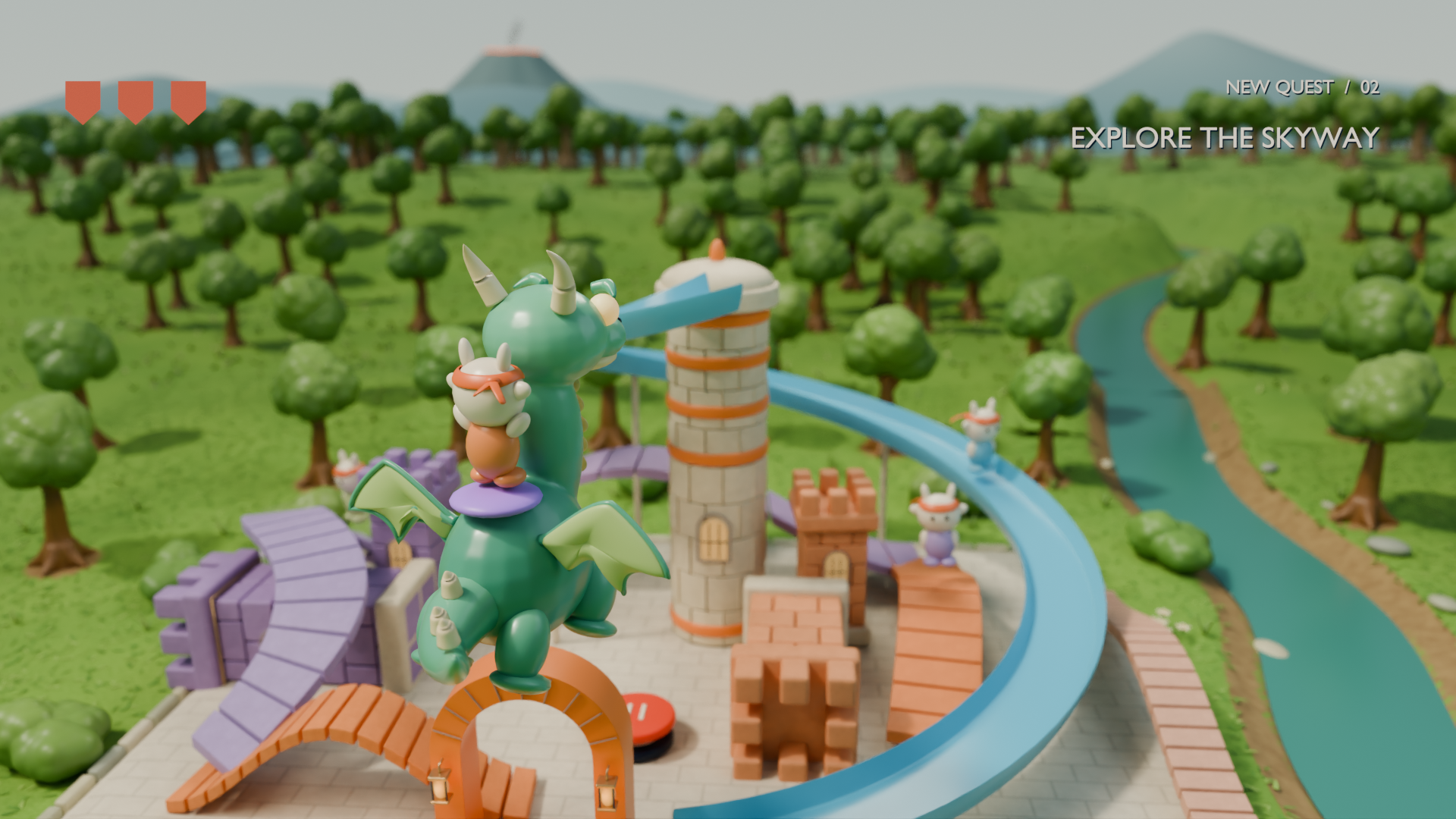 Kobo Creator Mode concept demo with a dragon above a colorful castle and skyway.