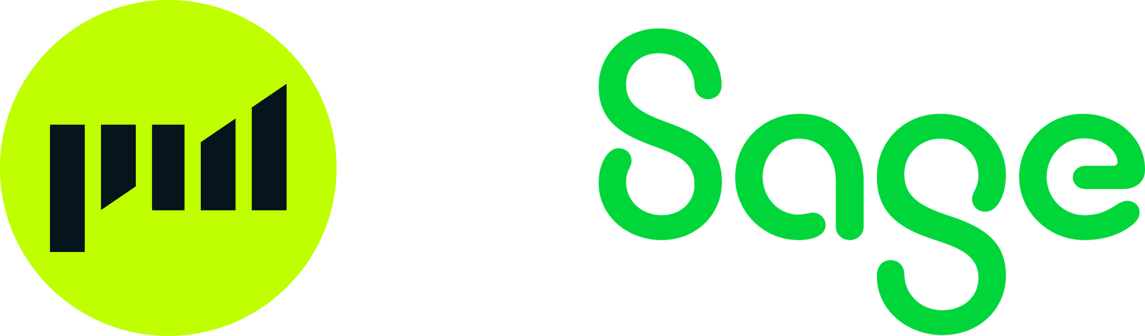 Logo with black vertical bars in a bright green circle plus green text spelling Sage.