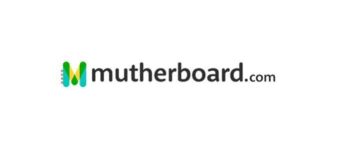 Colorful M-shaped logo followed by the text mutherboard.com on a black background.