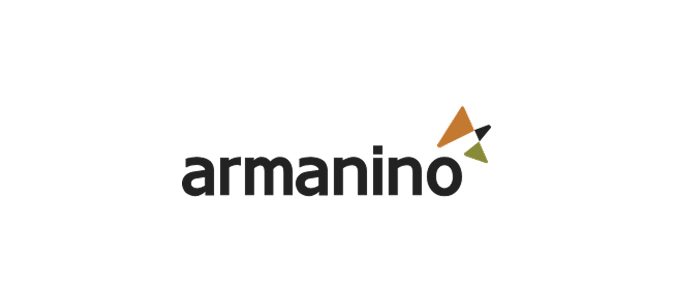 Armanino company logo with stylized orange, dark gray, and olive green triangles.