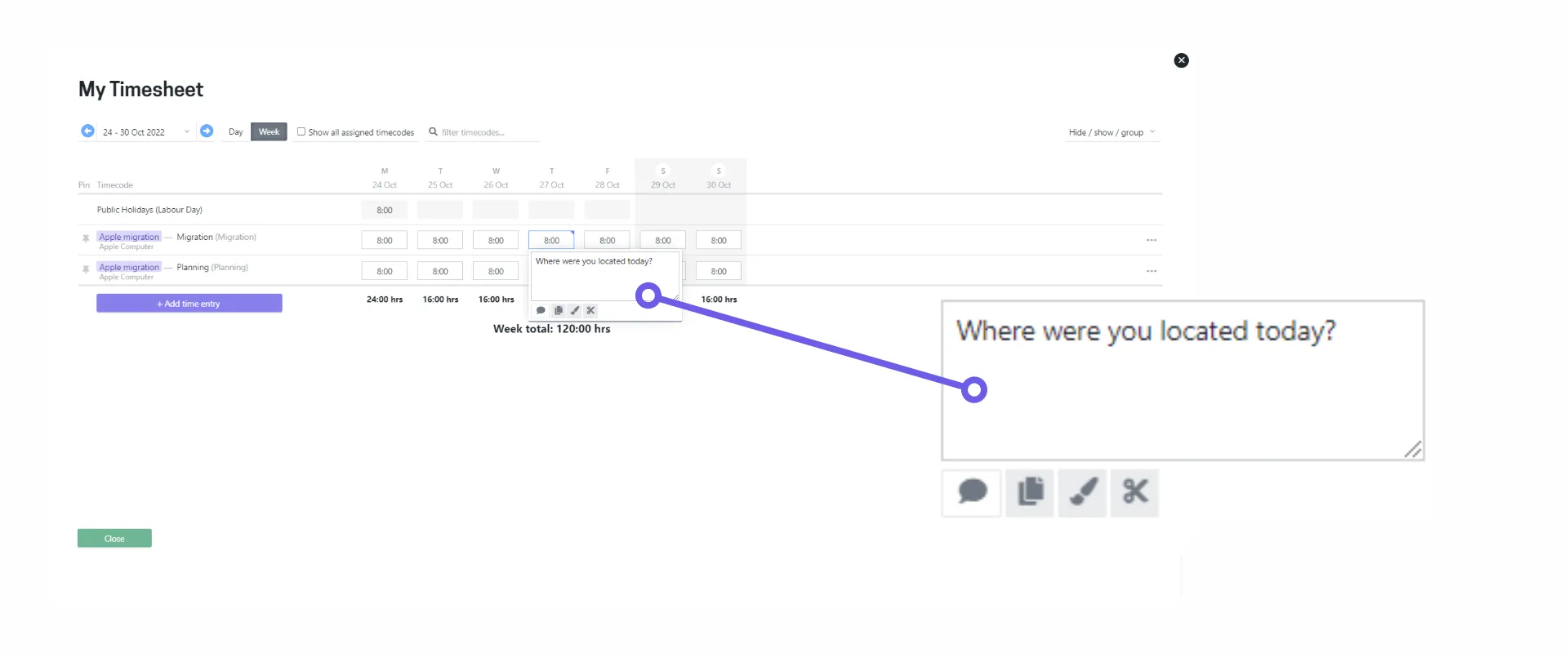 Projectworks Timesheet Comments