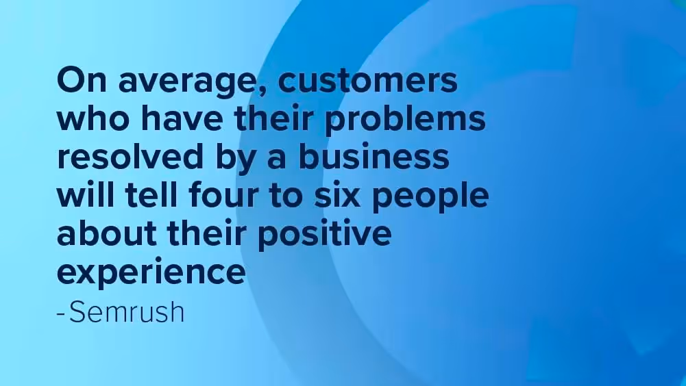 Quote from semrush about customers telling others after a negative experience is improved by a consulting business