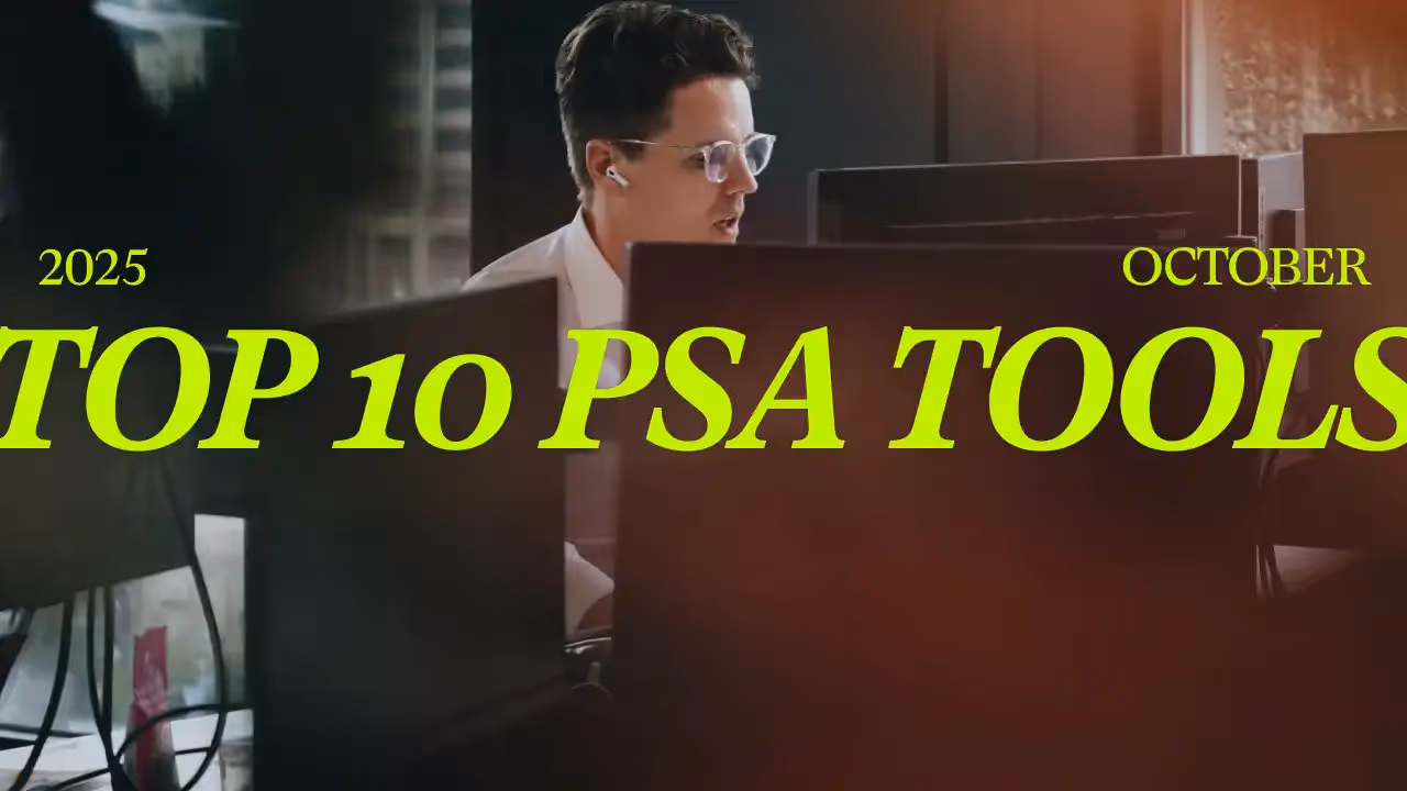 Photo of consultant at work with headline reading Top 10 PSA Tools October 2025
