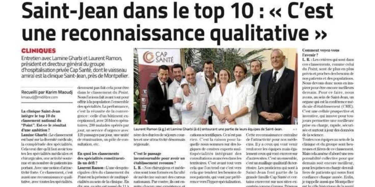 La Clinique Saint Jean Sud de France parmi les 10 meilleures cliniques de France selon Le Point