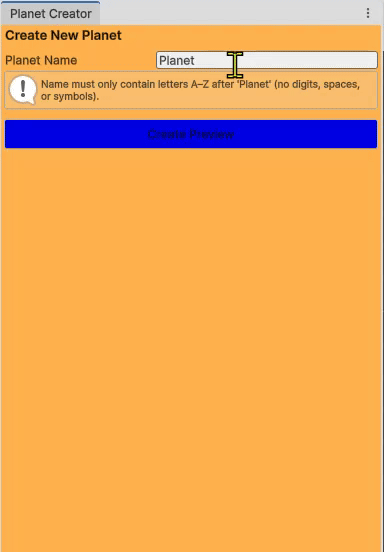 Planet Creator Tool editor preview