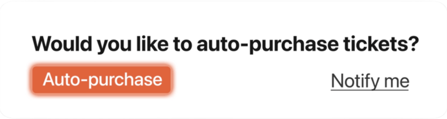 Tixel product shot of auto-purchase option