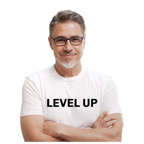 1. A man wearing glasses and a white shirt displaying the word "professionalnel" in a professional setting.