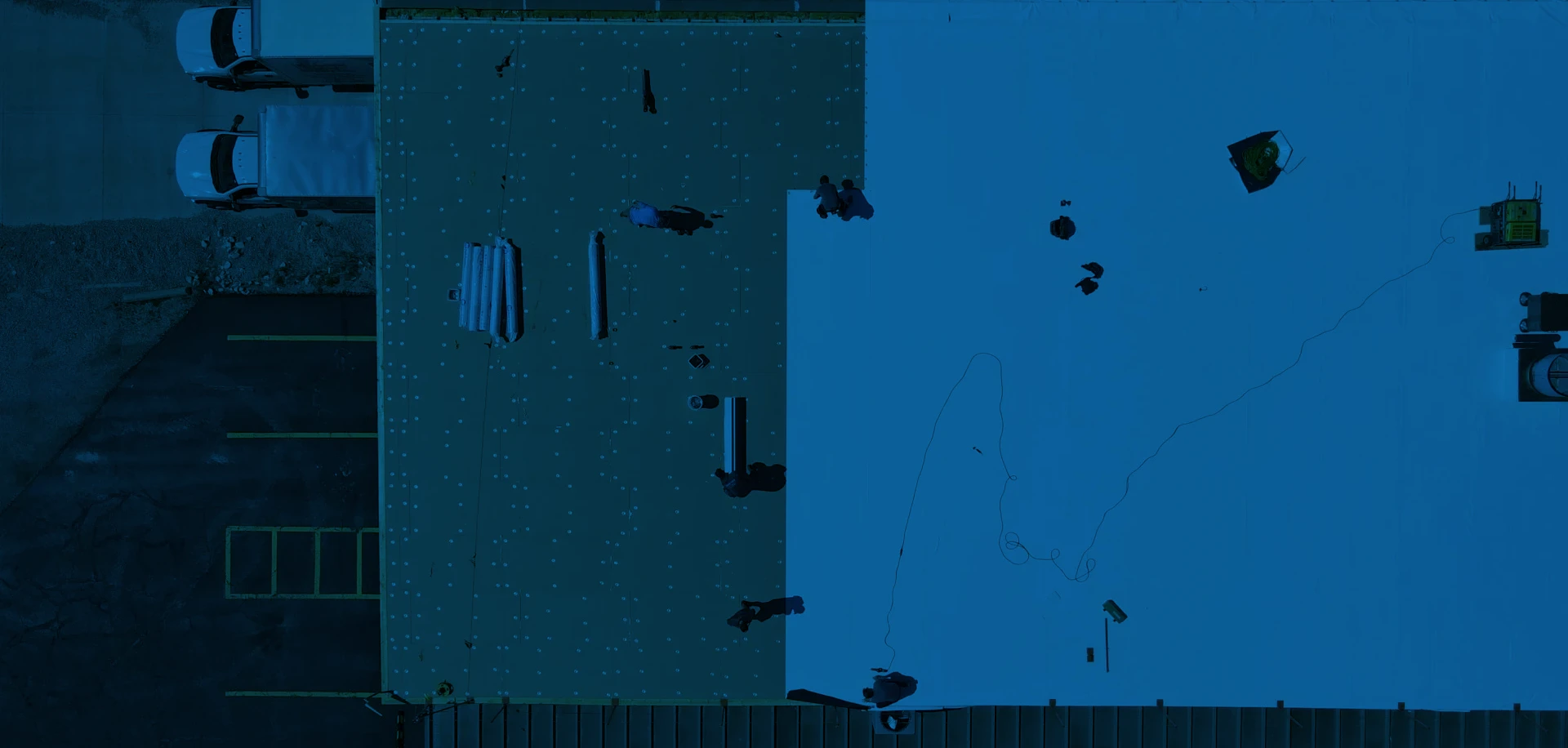 blue overlay commercial flat roof