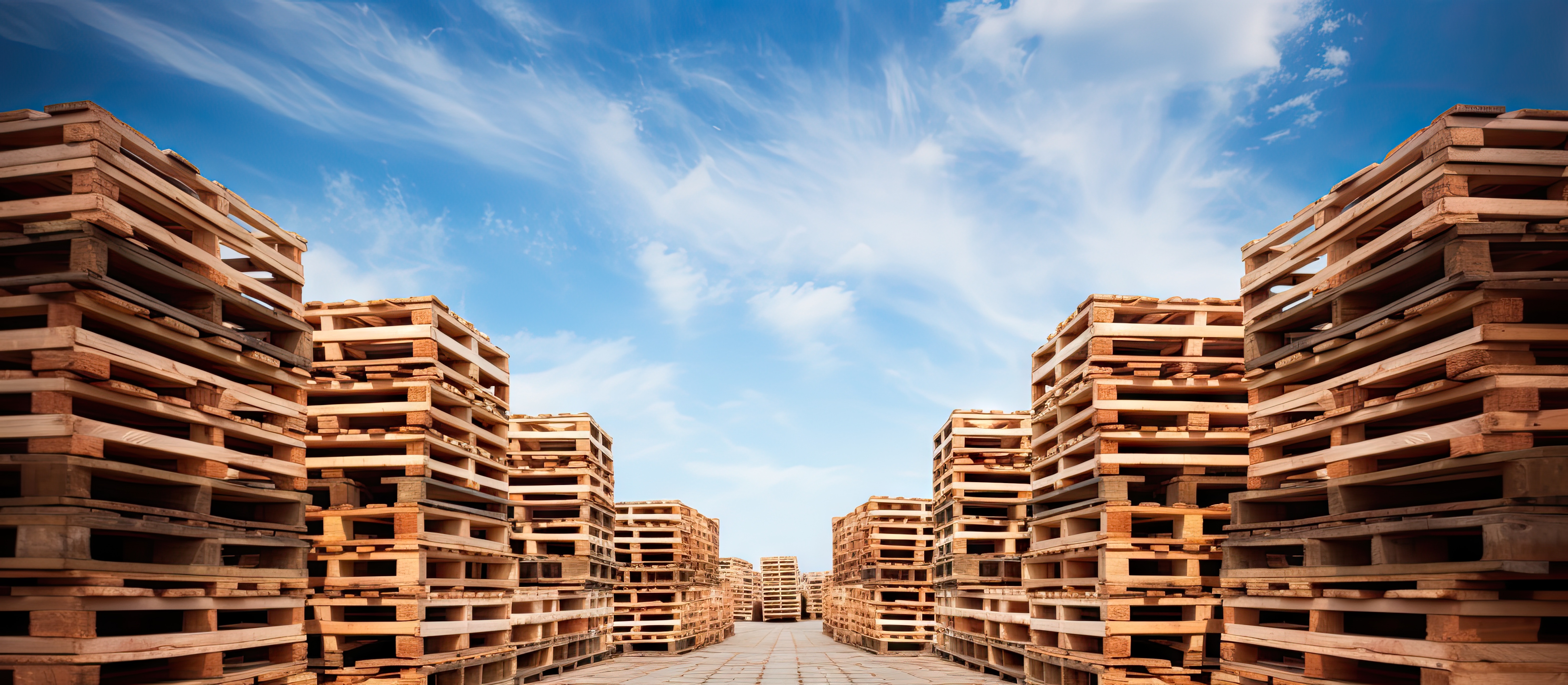 pallets in pallet yard stacked up