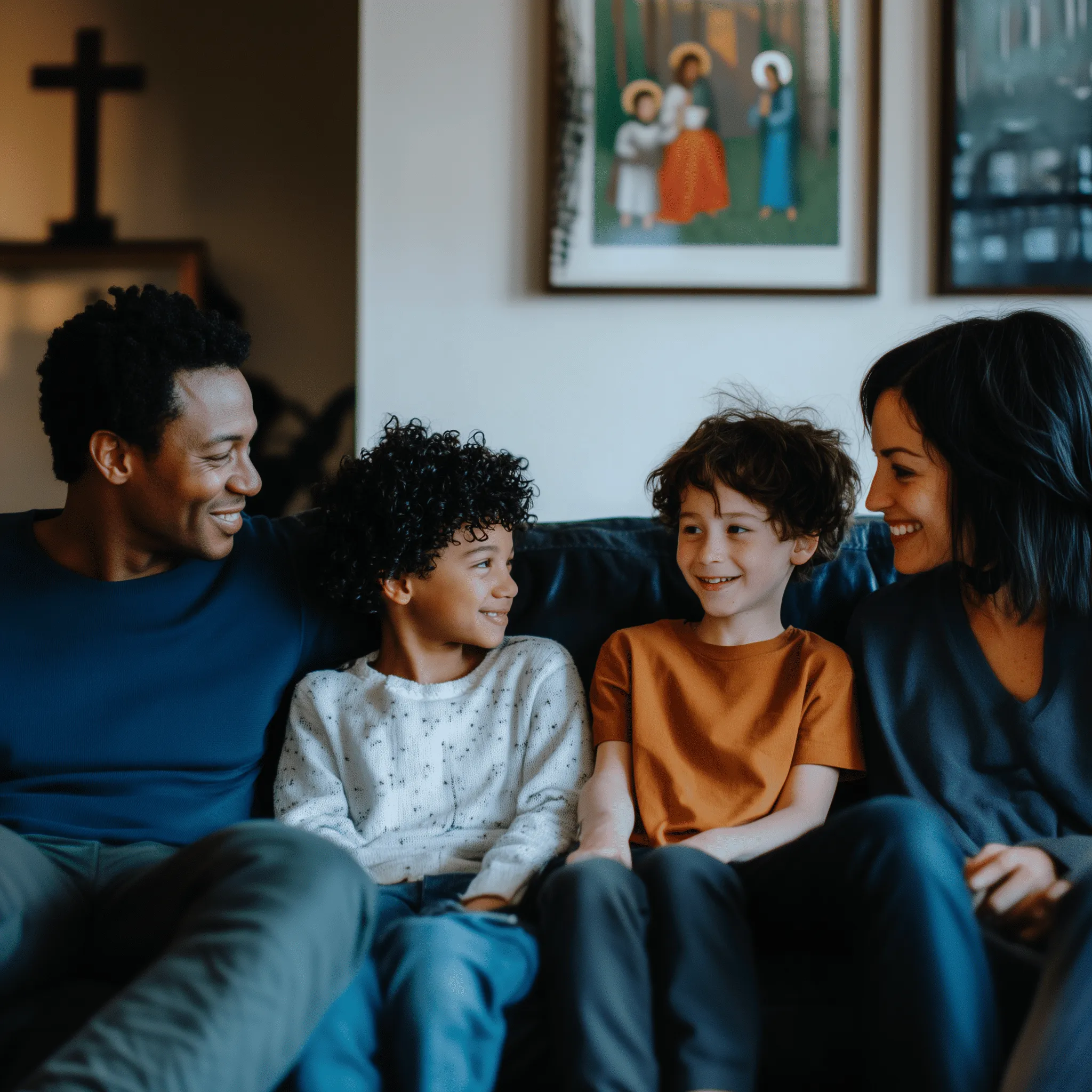A group of people sitting on top of a couch.