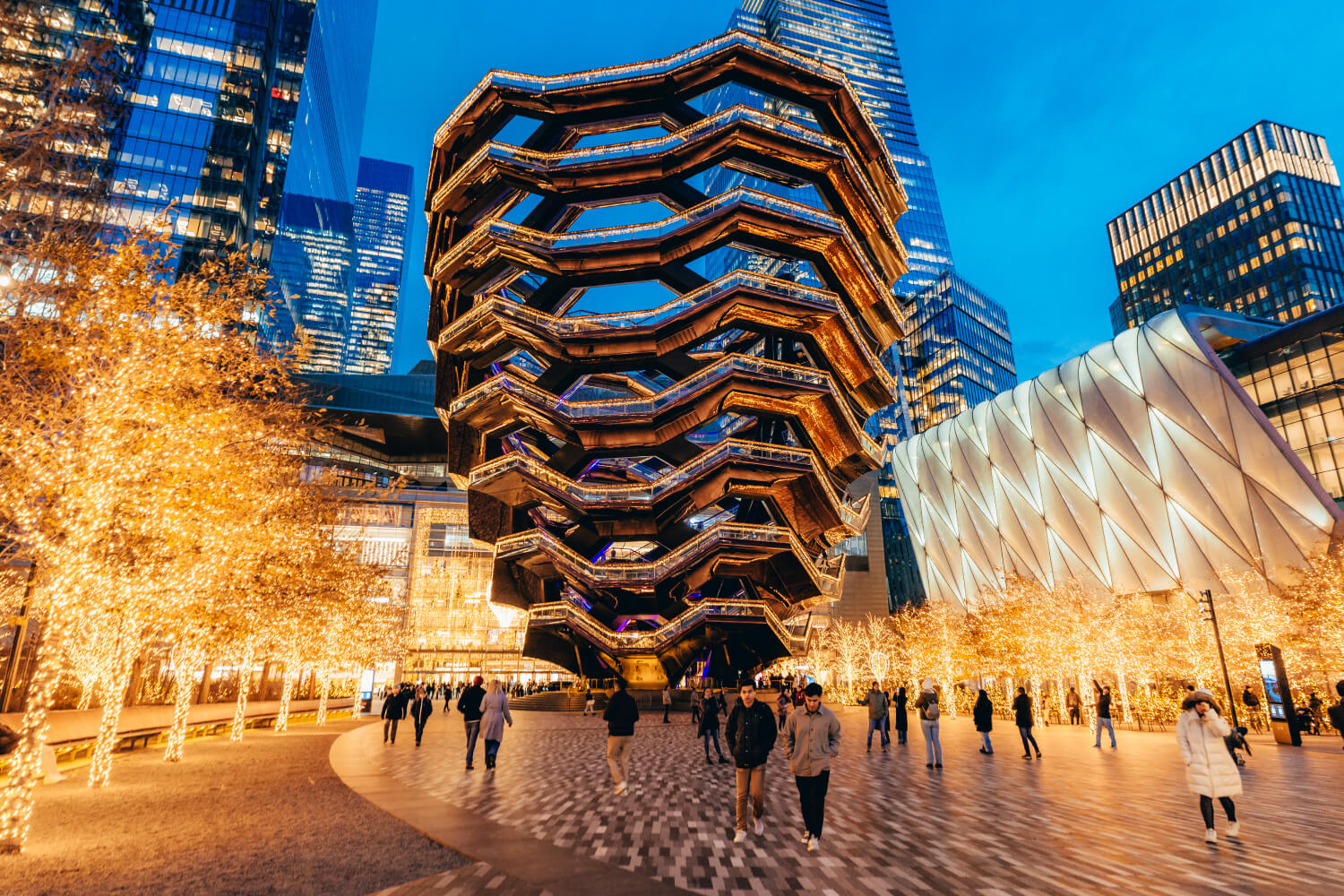 Vessel Hudson yards winter decoration and lights
